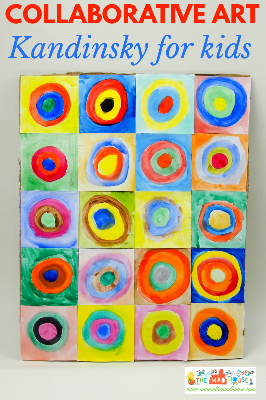 This beautiful piece of collaborative art is inspired by the works of Vasily Kandinsky. It is a fantastic way to introduce children to the work of an artist and a fun craft DIY for all the family. Kandinsky for kids - concentric circles in squares
