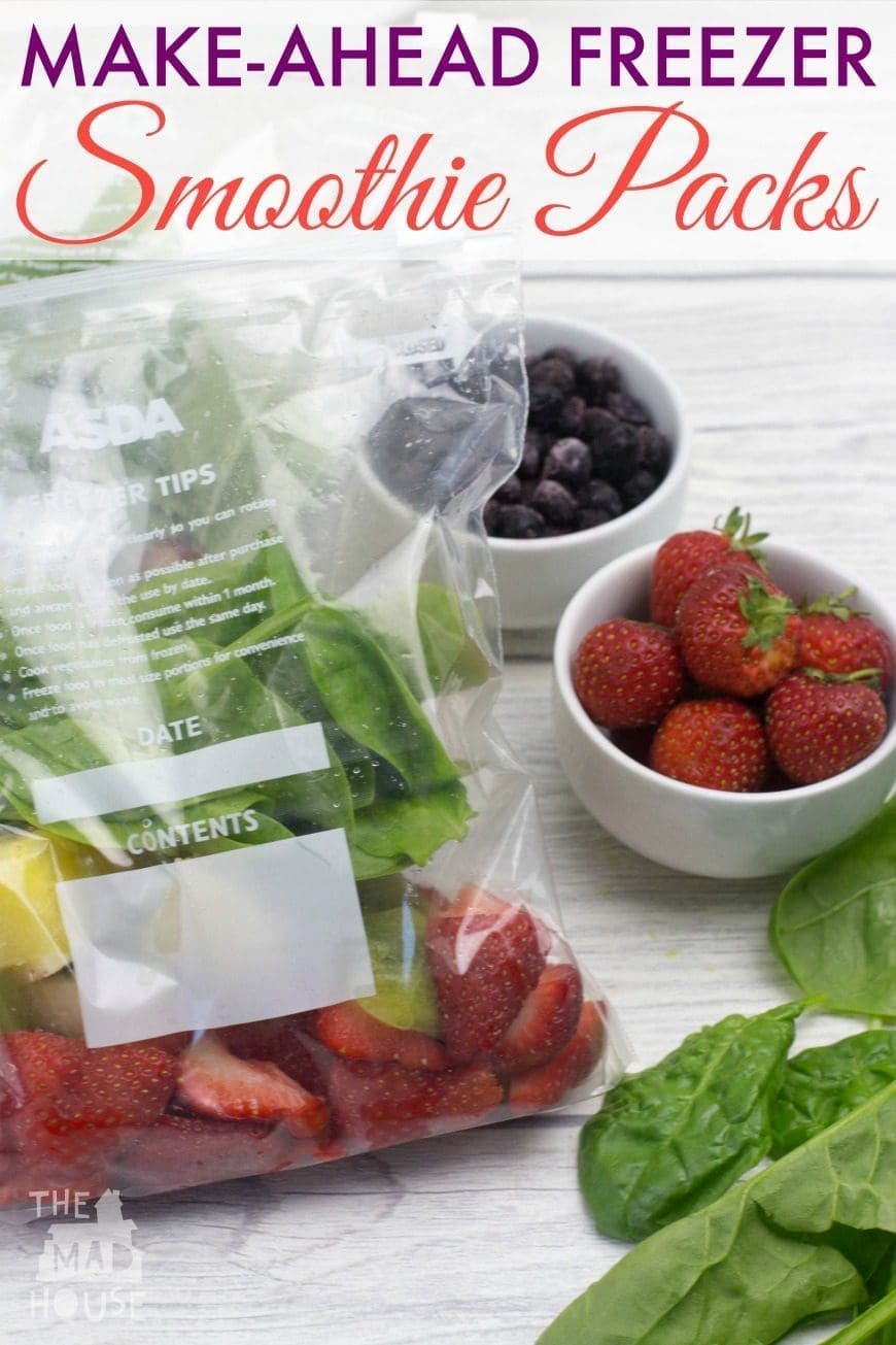 5 Make-ahead smoothie packs.  Save time and take the stress out of making smoothies with our make-ahead smoothie packs that are kid approved.  Family friendly smoothie recipes make having a heathy smoothy simple. 