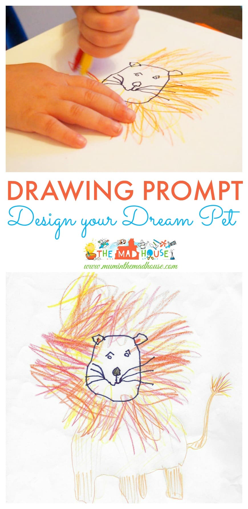 Drawing Prompt for Kids - Design a Dream Pet - How to use a simple drawing prompt to help kids stop worrying about the blank page in front of them.