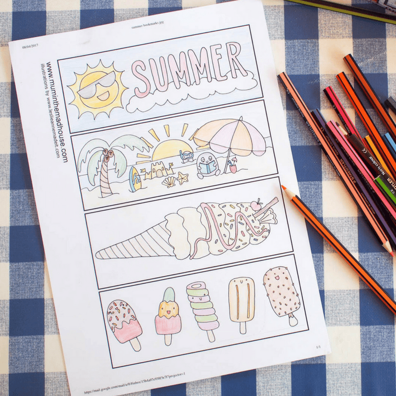 Free Summer Colouring Bookmarks