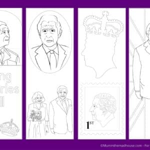 King Charles III Colouring bookmarks