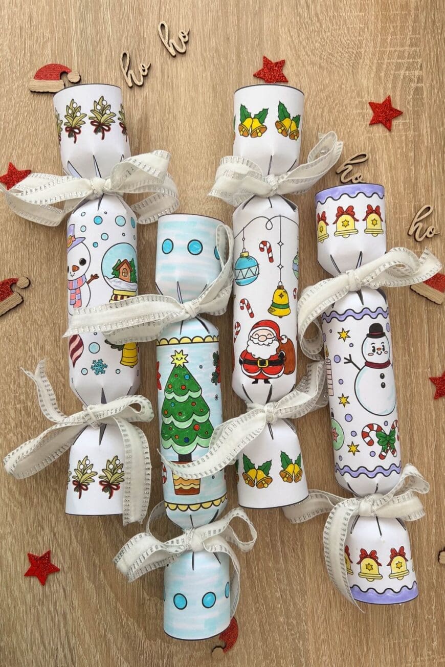 Create your own Christmas crackers with these DIY printables! A fun, creative activity for kids to color and craft, perfect for adding festive cheer to your holiday decor.