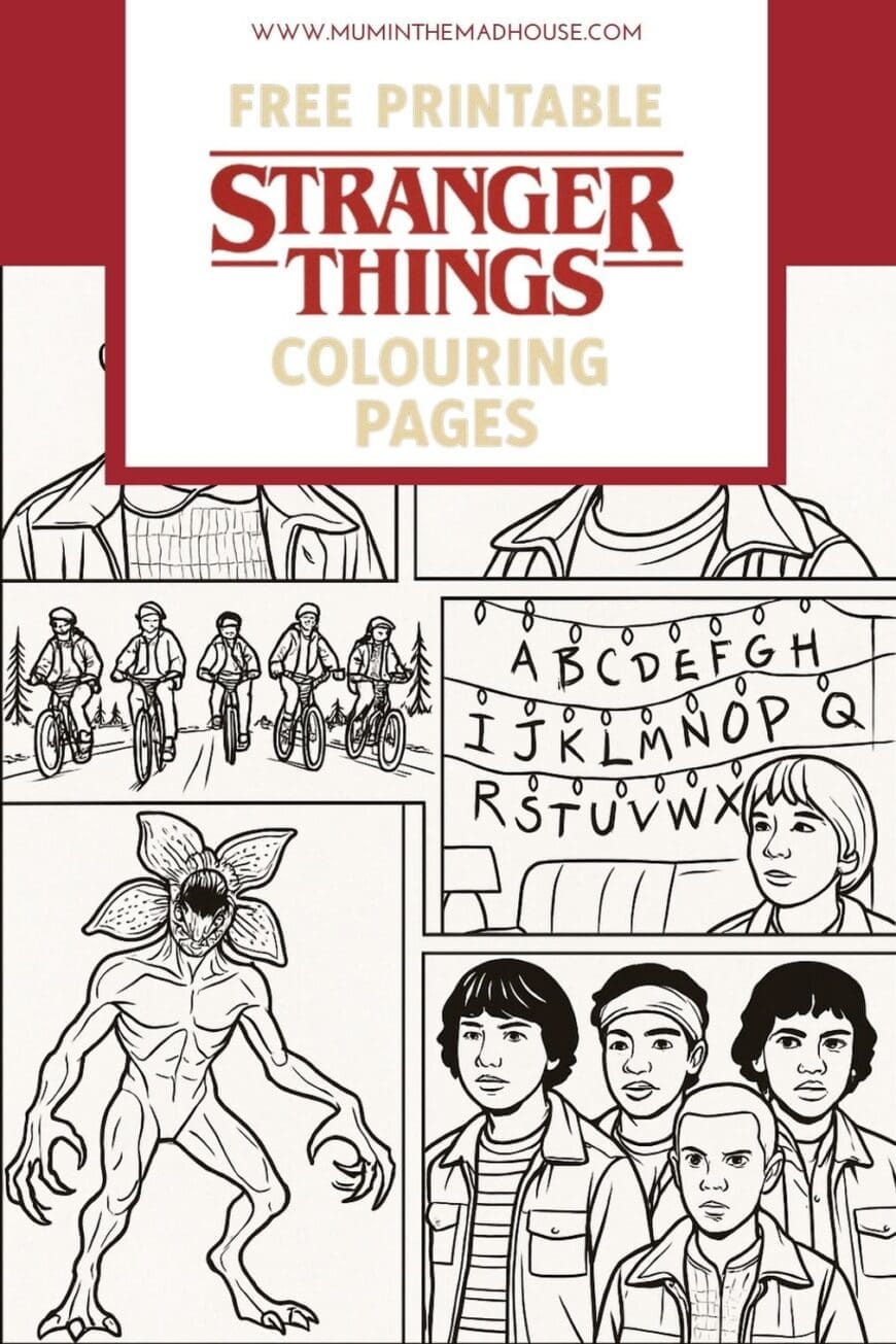 Grab this free round-up of Stranger Things colouring pages! Perfect for kids, teens and fans of the show. Includes Eleven, the Demogorgon and more.